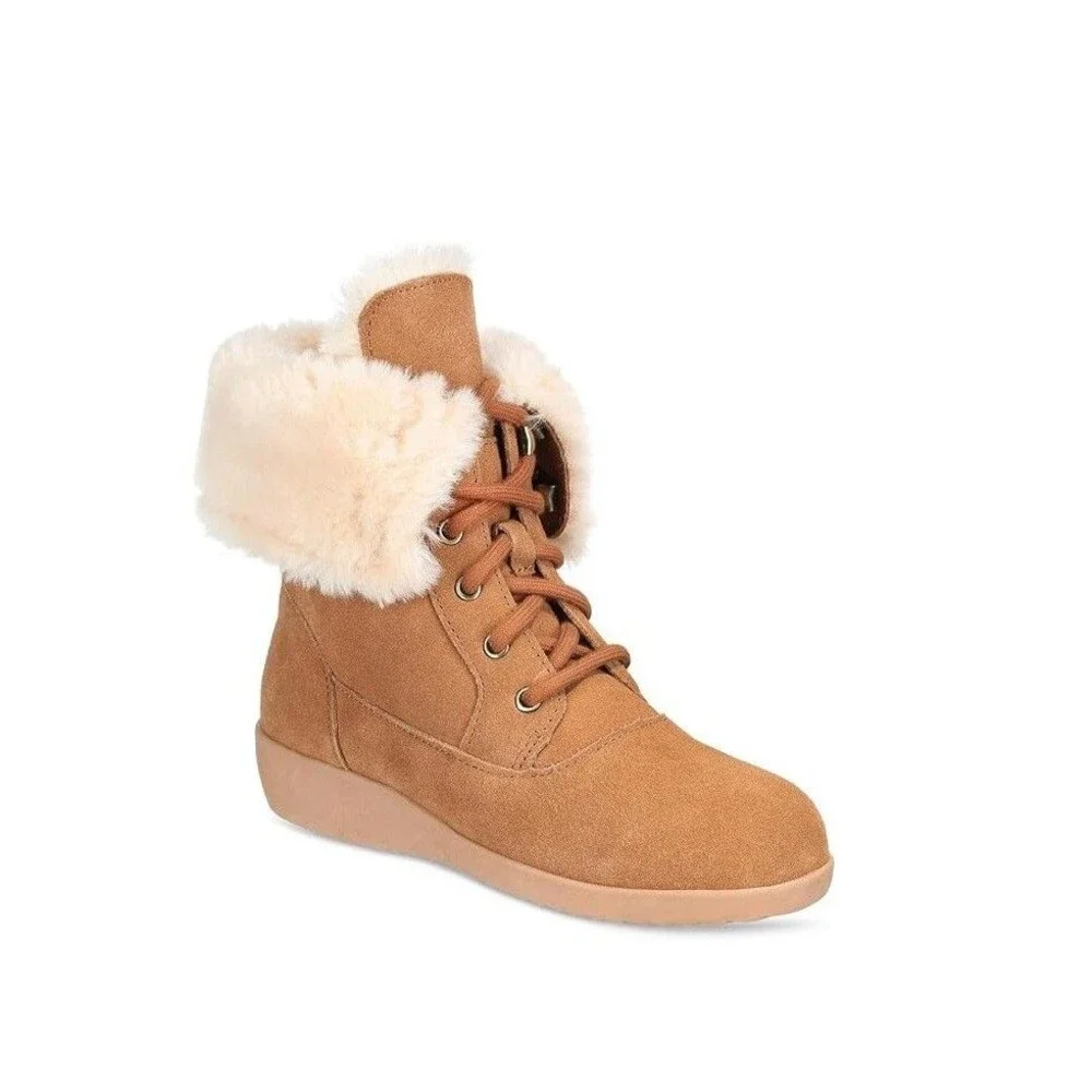 Style & Co. Womens 7 M Chestnut Aubreyy Suede Faux Fur Lace Up Boots NIB QV0